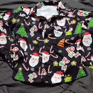 Festive Kids Dress Shirt - Black with Santa and Christmas Print